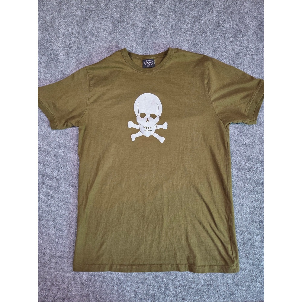 Mil-Tec Skull Crossbones T-Shirt Mens Size M‎ Olive Green Graphic Military Tee